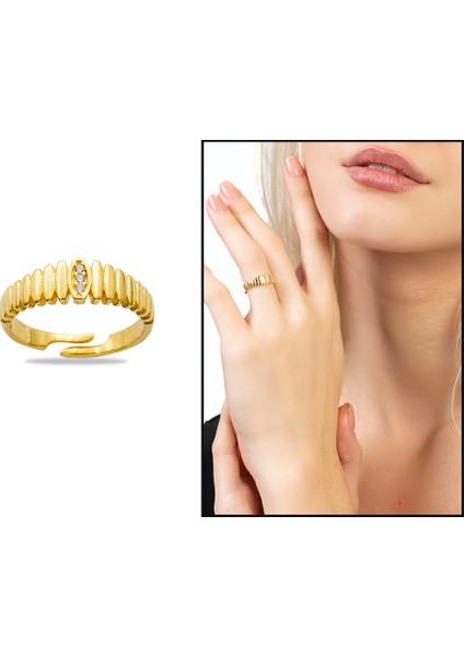 Beyaz Zirkon Taşlı Merdiven Tasarım Altın Renk Ayarlanabilir Ölçü 925 Ayar Gümüş Kadın Yüzük fiyatları