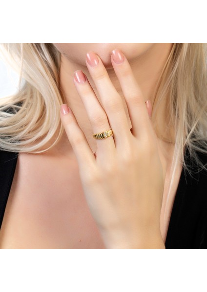 Beyaz Zirkon Taşlı Merdiven Tasarım Altın Renk Ayarlanabilir Ölçü 925 Ayar Gümüş Kadın Yüzük fırsatları