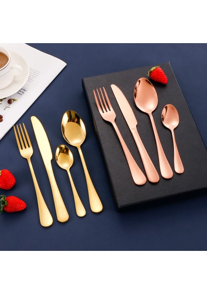 Premium Paslanmaz Çelik 4 Parça Çatal Kaşık Bıçak Takımı – 1 Kişilik Sofra Seti Altın Renk