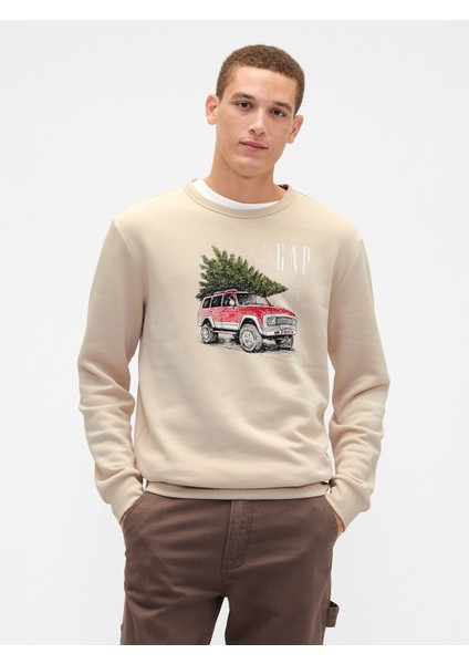 Erkek Bej Gap Logo Fleece Sweatshirt