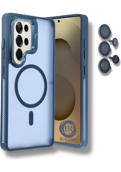 Samsung Galaxy S24 Ultra Uyumlu Mat Serisi Standlı Kapak Magsafe Kılıf +Lens Koruma .