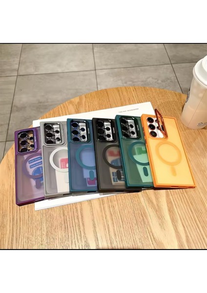 Samsung Galaxy S24 Ultra Uyumlu Mat Serisi Standlı Kapak Magsafe Kılıf +Lens Koruma . fırsatları