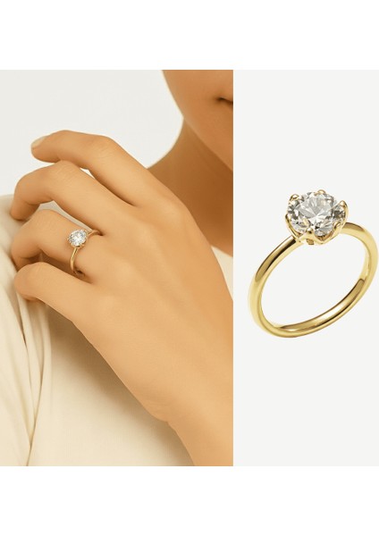 Kadın Xuping Çelik Tektaş Yüzük - Beyaz Zirkon Taşlı - Altın Renk - 11 Ölçü fiyatları