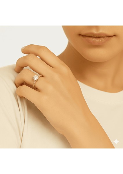 Kadın Xuping Çelik Tektaş Yüzük - Beyaz Zirkon Taşlı - Altın Renk - 11 Ölçü modelleri