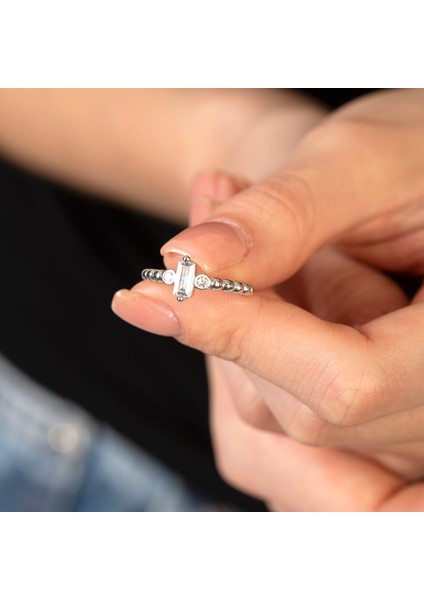 Popcorn Tasarım Gümüş Renk Ayarlanabilir Ölçü 925 Ayar Gümüş Tria Kadın Yüzük indirimleri