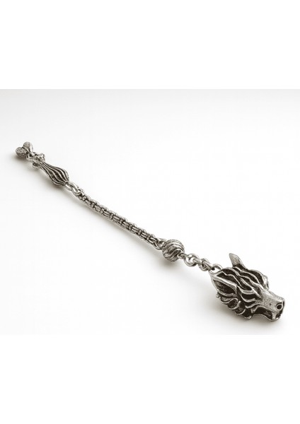 Bozkurt Temalı Gümüş Renk Arnavut Zincirli Tek Kamçılı Kararmaz Metal Püskül