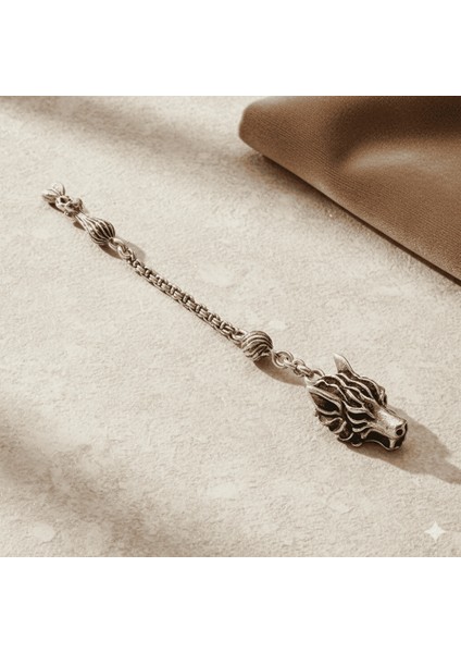 Bozkurt Temalı Gümüş Renk Arnavut Zincirli Tek Kamçılı Kararmaz Metal Püskül modelleri