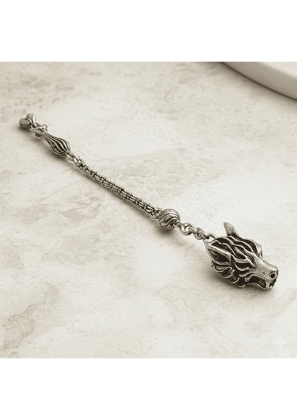 Bozkurt Temalı Gümüş Renk Arnavut Zincirli Tek Kamçılı Kararmaz Metal Püskül fırsatları