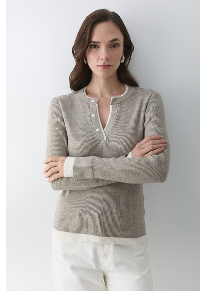 Açık Vizon 2 Patlı Düğmeli Kazak - 251023 fiyatları