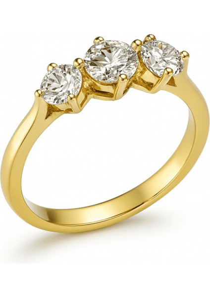 Kadın Xuping Çelik Tria Yüzük - Beyaz Zirkon Taşlı - Altın Renk - 14 Ölçü