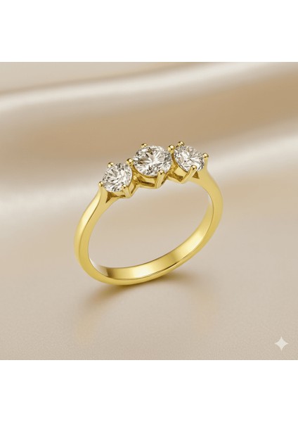 Kadın Xuping Çelik Tria Yüzük - Beyaz Zirkon Taşlı - Altın Renk - 14 Ölçü fırsatları