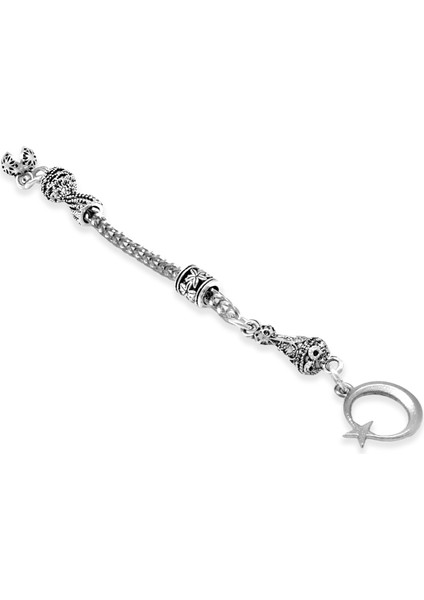 Ayyıldız Zafer Temalı Foxtail Zincirli Tek Kamçılı Kararmaz Metal Püskül