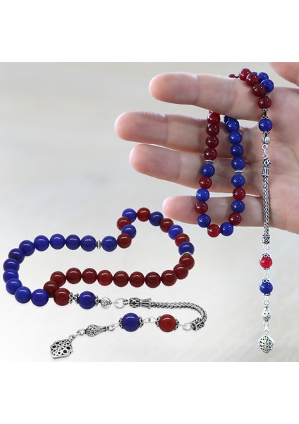 925 Ayar Gümüş Püsküllü Küre Kesim Bordo Mavi Jade Doğaltaş Taraftar Tesbih fiyatları