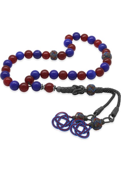 1000 Ayar Gümüş Kazaz Püsküllü Küre Kesim Bordo Mavi Jade Doğaltaş Taraftar Tesbih