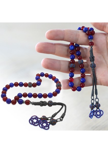 1000 Ayar Gümüş Kazaz Püsküllü Küre Kesim Bordo Mavi Jade Doğaltaş Taraftar Tesbih fiyatları