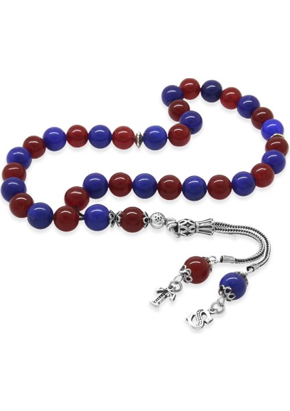 925 Ayar Gümüş Isme Özel Harf Püsküllü Küre Kesim Bordo Mavi Jade Doğaltaş Taraftar Tesbih