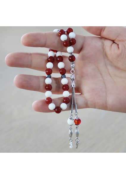 Kararmaz Metal Isme Özel Harf Püsküllü Küre Kesim Kırmızı Beyaz Jade Akik Doğaltaş Taraftar Tesbih fırsatları