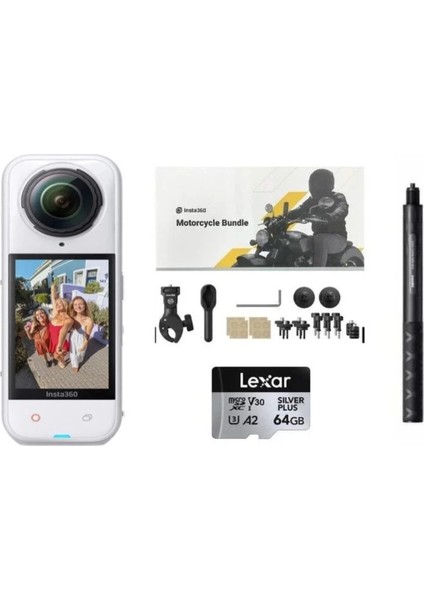 X5 White Aksiyon Kamerası - Motosiklet Kiti 64 GB (2 Yıl Türkiye Garantili)