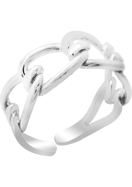 Örgü Tasarım Gümüş Renk Ayarlanabilir Ölçü 925 Ayar Gümüş Kadın Yüzük