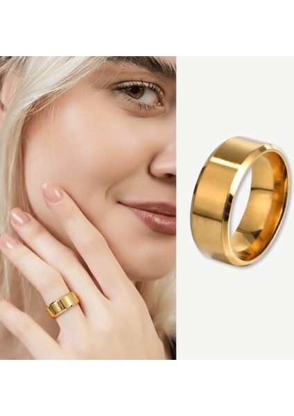Altın Renkli 316L Kalite Paslanmaz Kadın Çelik Alyans Yüzük - 25 Ölçü fiyatları