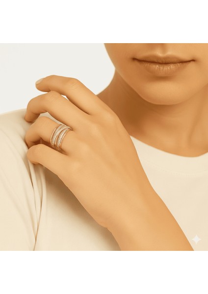 Kadın Xuping Çelik Yüzük - Örgü Model - Beyaz Zirkon Taşlı - Altın Renk - 14 Ölçü modelleri