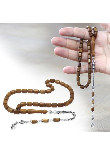 925 Ayar Gümüş Püsküllü Uçlu Kapsül Kesim Kahverengi Kuka Tesbih fiyatları