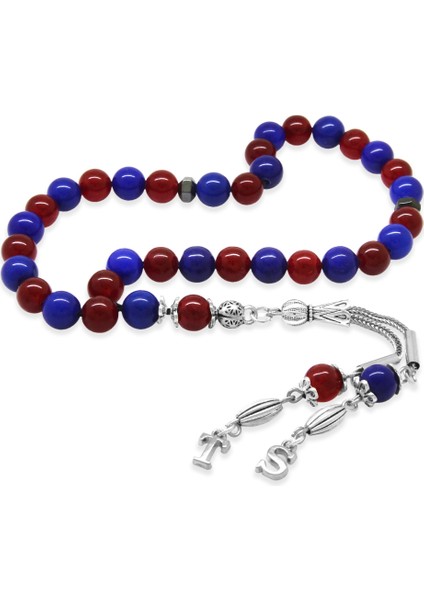 Kararmaz Metal Isme Özel Harf Püsküllü Küre Kesim Bordo Mavi Jade Doğaltaş Taraftar Tesbih