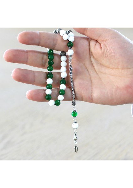 925 Ayar Gümüş Püsküllü Küre Kesim Isme Özel Yazılı Yeşil Beyaz Jade Doğaltaş Taraftar Tesbih fırsatları