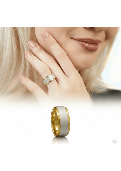 Altın ve Gümüş Renk 316L Kalite Paslanmaz Çelik Kadın Yüzük Alyans 21 Ölçü fiyatları