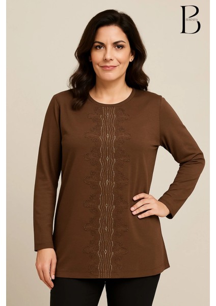 Rahat Kesim Önü Su Yolu Taş Işlemeli Anne Kadın Penye Bluz