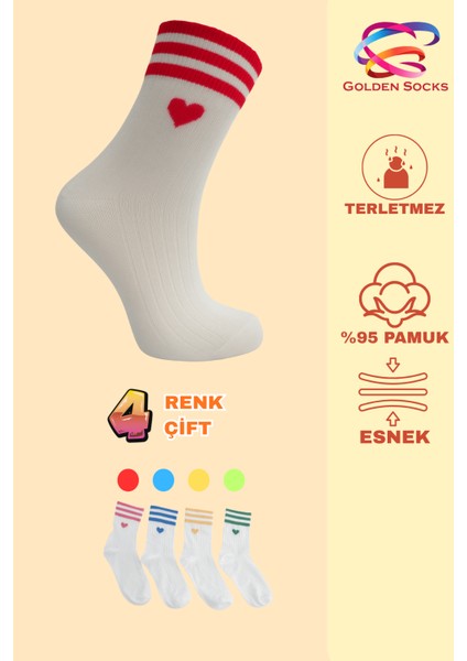 Bayan Kalpli Tenis Çorap 4 Çift Pamuklu Kadın Renkli Spor modelleri
