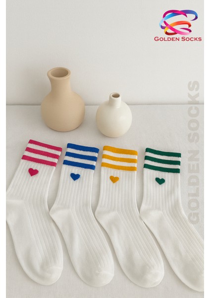 Bayan Kalpli Tenis Çorap 4 Çift Pamuklu Kadın Renkli Spor