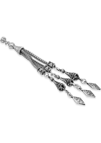 Anadolu Motifi Temalı Foxtail Zincirli Üç Kamçılı Kararmaz Metal Püskül