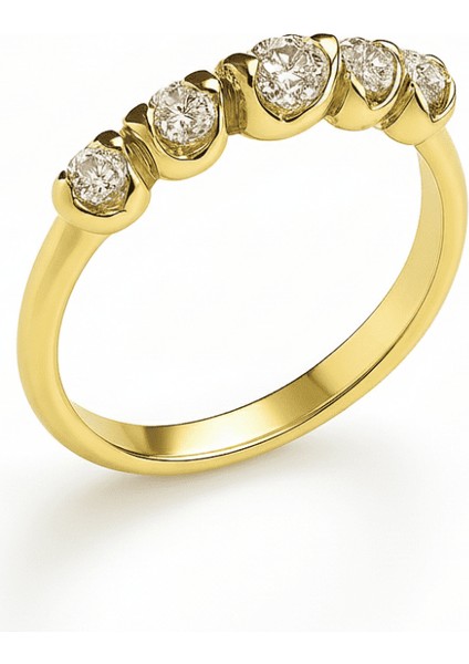 Kadın Xuping Çelik Beştaş Yüzük - Beyaz Zirkon Taşlı - Altın Renk - 16 Ölçü