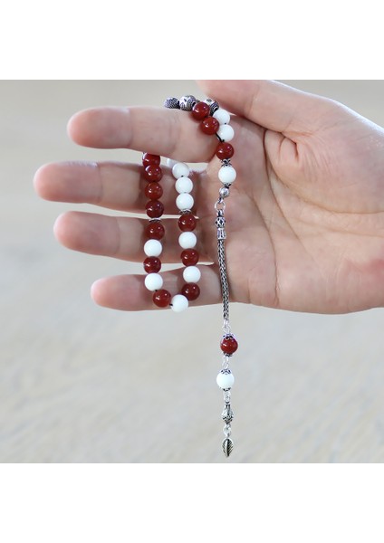 925 Ayar Gümüş Püsküllü Küre Kesim Isme Özel Yazılı Kırmızı Beyaz Jade Akik Doğaltaş Taraftar Tesbih fırsatları