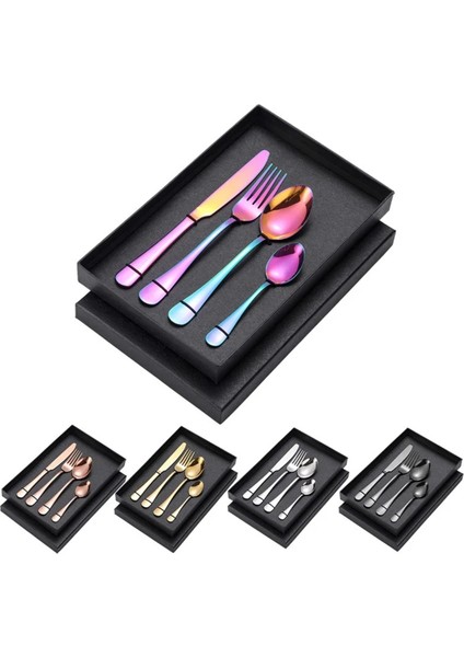 Premium Paslanmaz Çelik 4 Parça Çatal Kaşık Bıçak Takımı – 1 Kişilik Sofra Seti Bakır Renk