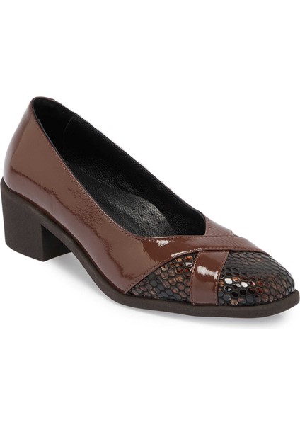 Kahve Hakiki Rugan Deri Kadın Topuklu Ayakkabı - K24S1AY67548-C88