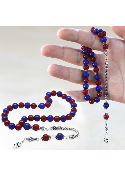 925 Ayar Gümüş Foxtail Zincir Püsküllü Küre Kesim Bordo Mavi Jade Doğaltaş Taraftar Tesbih fiyatları