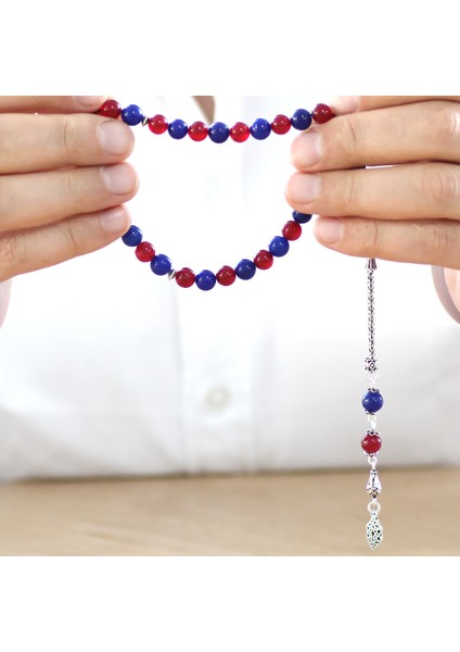 925 Ayar Gümüş Foxtail Zincir Püsküllü Küre Kesim Bordo Mavi Jade Doğaltaş Taraftar Tesbih modelleri