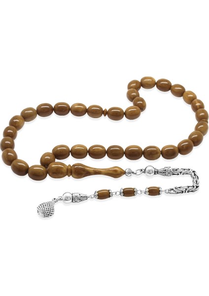 925 Ayar Gümüş Kral Püsküllü Kum Saati Imame Tasarım Tombul Kapsül Kesim Kahverengi Kuka Tesbih