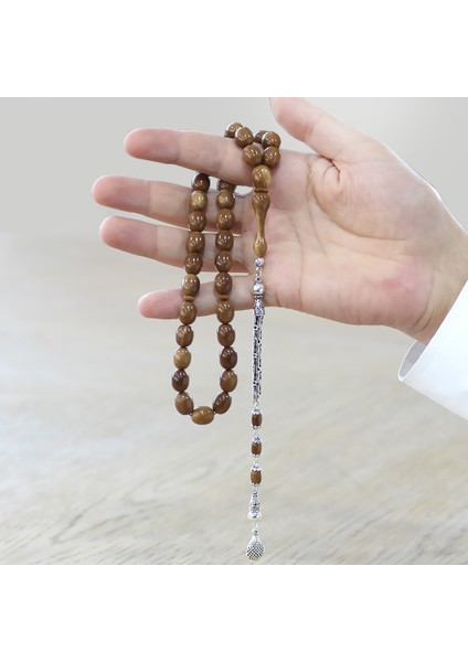 925 Ayar Gümüş Kral Püsküllü Kum Saati Imame Tasarım Tombul Kapsül Kesim Kahverengi Kuka Tesbih modelleri