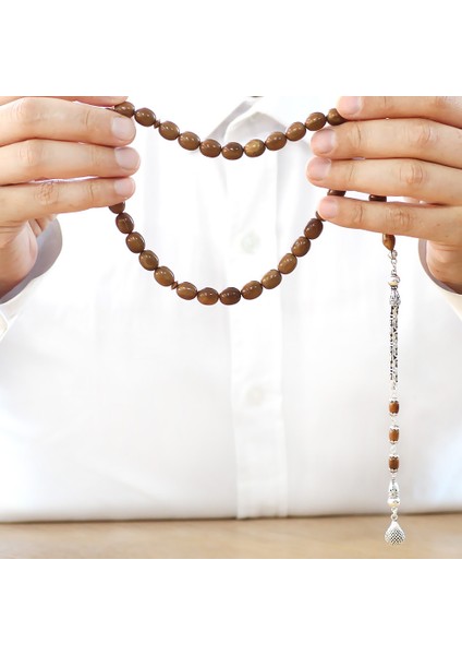 925 Ayar Gümüş Kral Püsküllü Kum Saati Imame Tasarım Tombul Kapsül Kesim Kahverengi Kuka Tesbih fırsatları