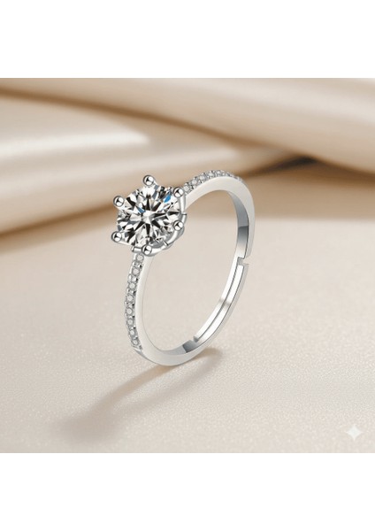 Beyaz Zirkon Taşlı Gümüş Renk Ayarlanabilir Ölçü Metal Kadın Tektaş Yüzük fırsatları