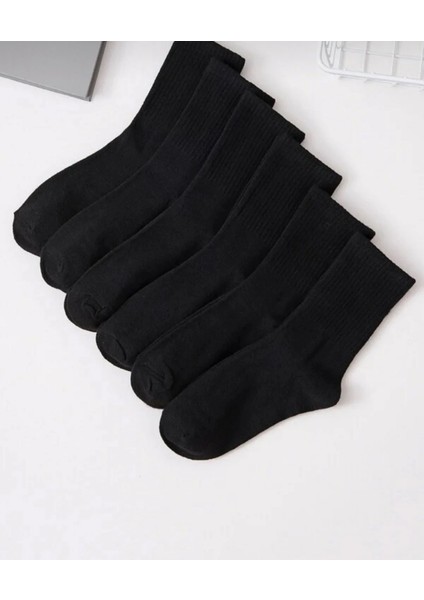 6 Çift Siyah Soket Boy Kolej Çorap - A Kalite