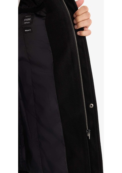 Regular Fit Dik Yaka Cepli Fermuarlı Astarlı Kaşe Parka F0752AX25WN