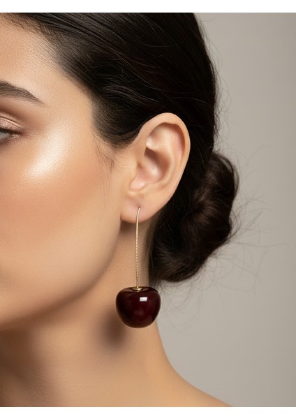 Uzun Saplı Parlak Kiraz Sarkıt Küpe modelleri