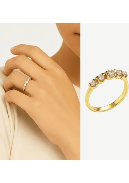 Kadın Xuping Çelik Beştaş Yüzük - Beyaz Zirkon Taşlı - Altın Renk - 19 Ölçü fiyatları