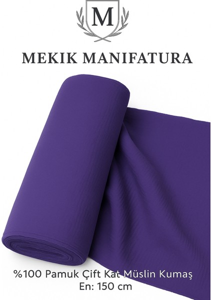 %100 Pamuk Çift Kat Mor Müslin Kumaş – En 150 cm – Dekoratif ve Giysi Kumaşı