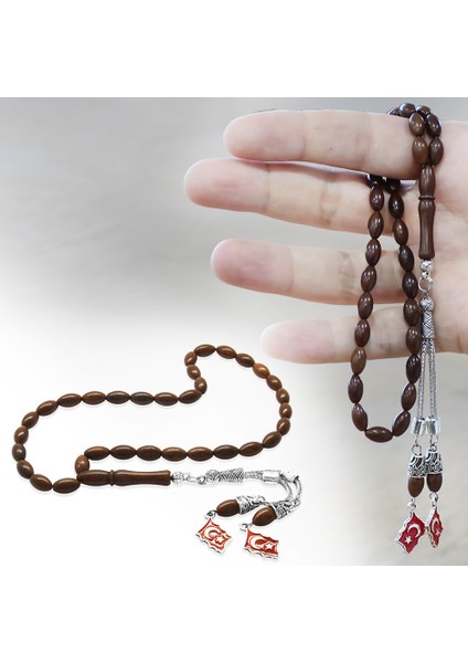 Kararmaz Metal Ayyıldız Püsküllü Koyu Kahverengi Arpa Kesim Kuka Tesbih fiyatları