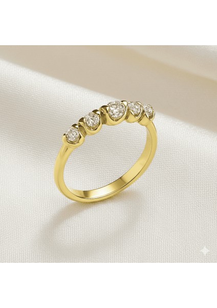 Kadın Xuping Çelik Beştaş Yüzük - Beyaz Zirkon Taşlı - Altın Renk - 19 Ölçü fırsatları